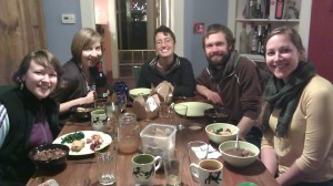 EcoFaith Recovery Interns share food and mutual support with one another.